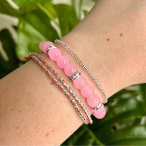 Light Pink Glass Beaded & String Bracelet 3 Piece Bundle | Stack | Gift